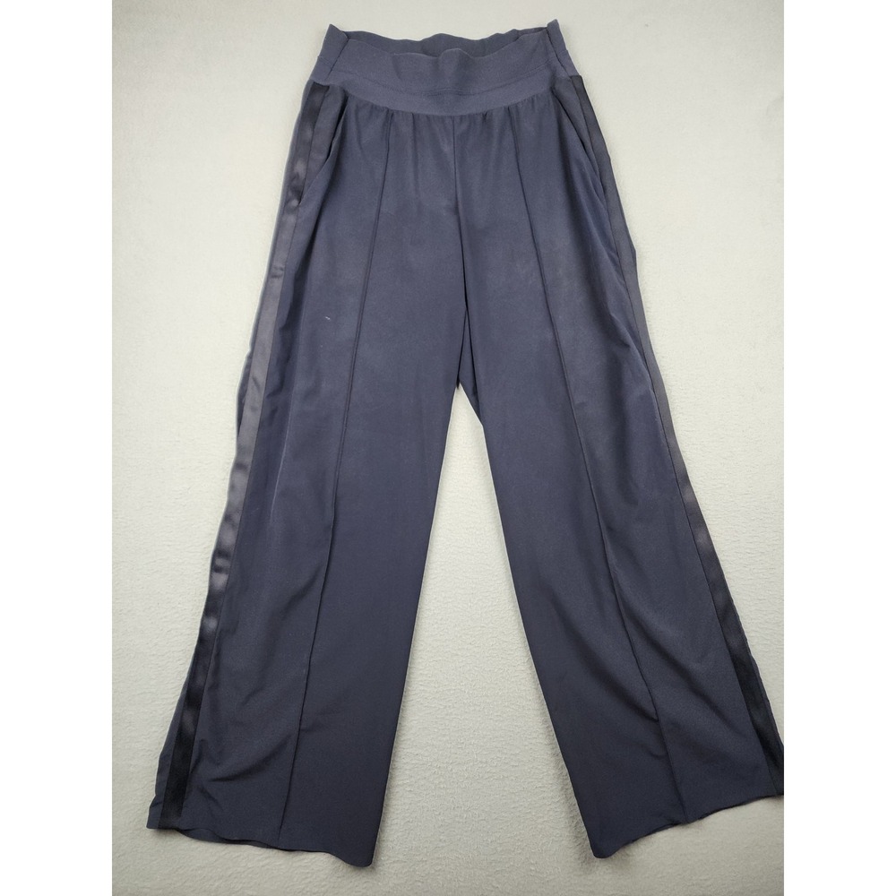 Athleta Nolita Wide Leg Pants Womens 4 Petite Blue Pull On Side Stripe Gym Train